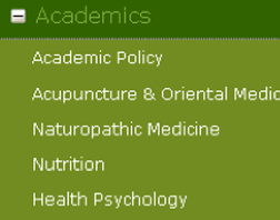 Bastyr Intranet menu (Click to Enlarge)